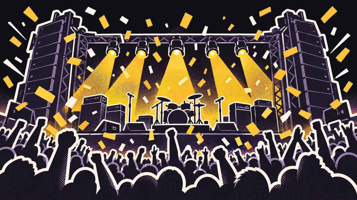 Winning band on stage with the crowd cheering