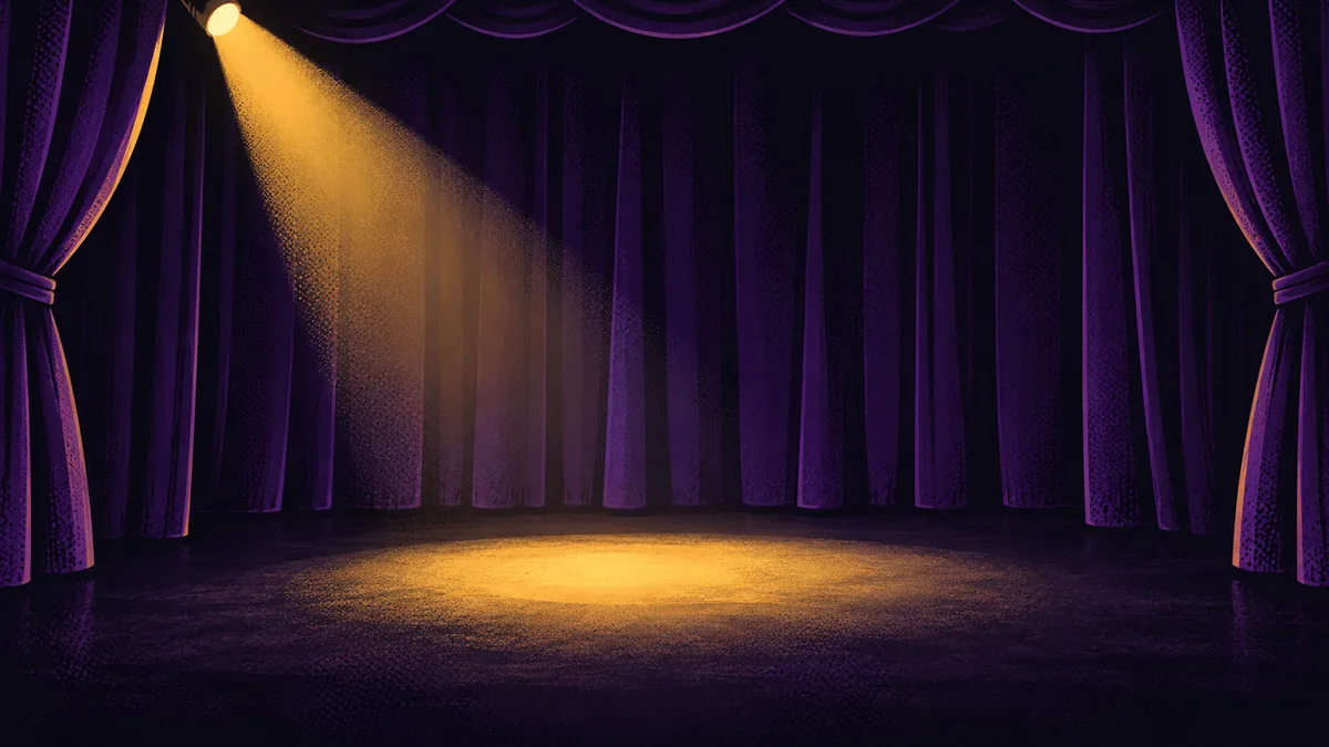 The empty audition stage, curtain up